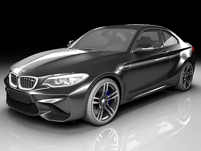 Sleek Black BMW M2 Coupe Sporty Design With Reflective Surface And Blue Accent Wheels 3d model