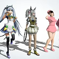 Anime Style Game Movie Characters With Long Hair And Diverse Colorful Costumes