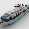 Building Blocks Cargo Ship Model With Stacked Containers And Blue White Hull 3d model