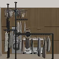 Modern Freestanding Clothes Rack With Hanging Clothes In Wardrobe And Laundry Area