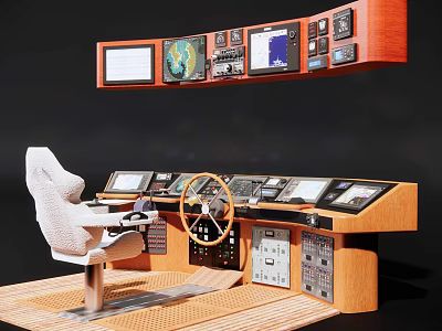 Commercial Marine Control Panel With Steering Wheel And Multiple Display Screens 3d model