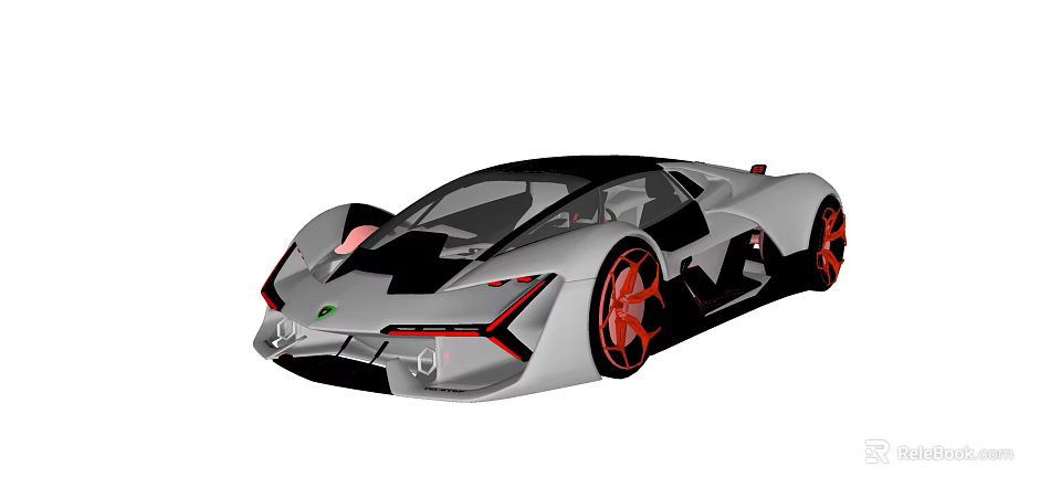 Futuristic Silver And Black Sports Car With Sleek Design And Red Wheels 3d model 