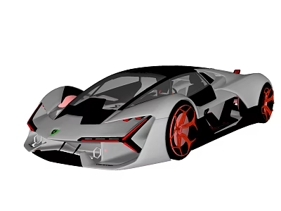 Futuristic Silver And Black Sports Car With Sleek Design And Red Wheels 3d model