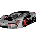 Futuristic Silver And Black Sports Car With Sleek Design And Red Wheels