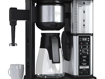 Modern Kitchen Coffee Maker With Glass Carafe Digital Display Automatic Brewing Function and Coffee Mug 3d model