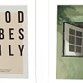 Abstract Paintings Wall Decor With Typography Art Watercolor Window Scene And Plant Shadows