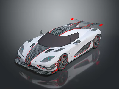 White Sports Car With Carbon Fiber Details Red Accents And Sleek Design 3d model