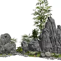 Natural Courtyard Garden With Rock Formations Trees Green Plants And Grass
