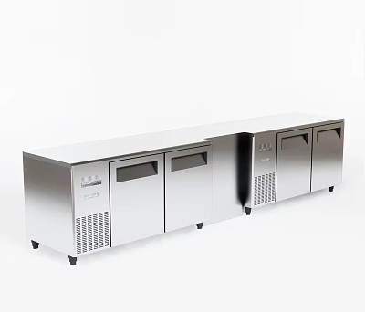 Commercial Stainless Steel Under Counter Refrigerator Freezer With Multiple Doors And Cooling Unit 3d model