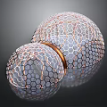 Decorative Spherical Objects With Honeycomb Texture And Metallic Copper Accents On Reflective Surface 3d model