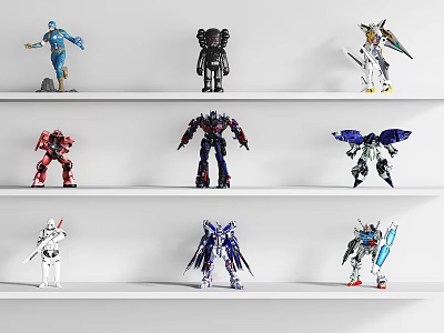 Colorful Action Figure Dolls Displayed On White Shelves With Various Designs 3d model Colorful Action Figure Dolls Displayed On White Shelves With Various Designs 3d model