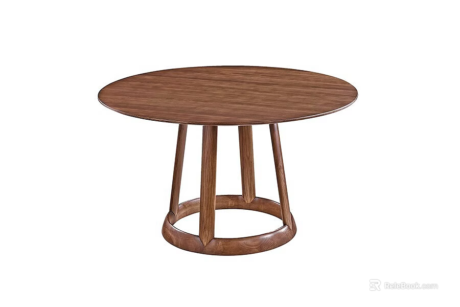 Round Wooden Dining Table With Three Legs And Circular Base 3d model