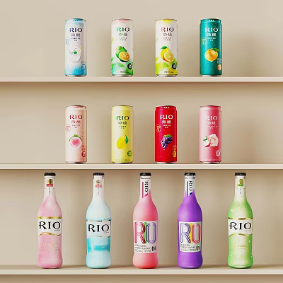 RIO Canned And Bottled Beverage Varieties Displayed On Shelves 3d model