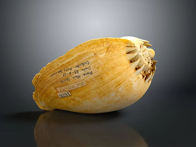 Detailed Yellow Plant Seed Shaped Sculpture With Carved Inscriptions And Numbers 3d model