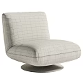 Stylish Modern Light Brown Plaid Upholstered Single Chair With Round Base