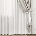 Elegant Beige Curtains with Sheer White Lining and Decorative Tiebacks on White Walls