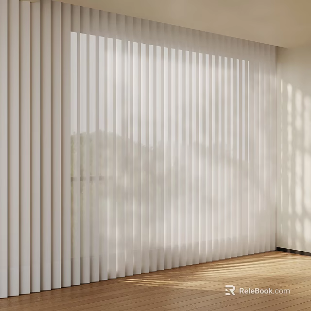 White Vertical Blinds Enhancing Modern Interior with Natural Light and Shadow Patterns 3d model 