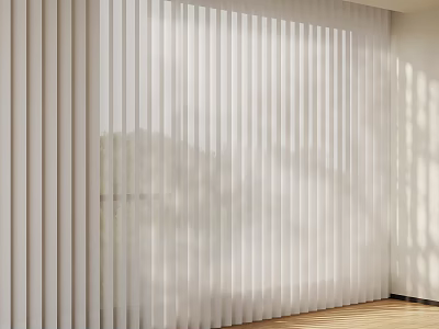 White Vertical Blinds Enhancing Modern Interior with Natural Light and Shadow Patterns 3d model