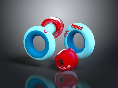 Circular Red Blue Electronic Devices With Happy Live Text And Colorful Design 3d model
