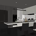 Modern Kitchen Interior With Dark And White Cabinets Island Counter And Appliances