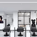 Modern Hair Salon Interior With White Reception Desk Green Sofa And Long Hair Poster