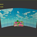 Curved Decorative Furniture Panel With Blue Sky White Clouds And Green Island