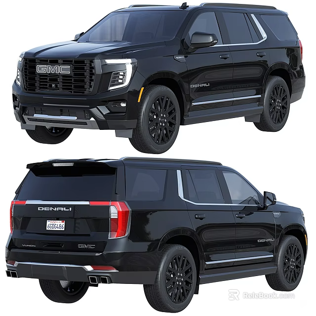 Black GMC Yukon Denali SUV Exterior Design With Sleek Styling And Black Wheels 3d model 