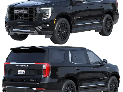 Black GMC Yukon Denali SUV Exterior Design With Sleek Styling And Black Wheels 3d model