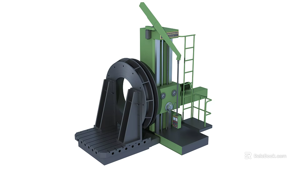 Large Industrial Boring Machine With Green Structure Ladder And Circular Worktable 3d model