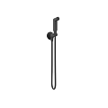 Two Modern Black Wall Mounted Faucets With Handheld Spray And Sleek Design