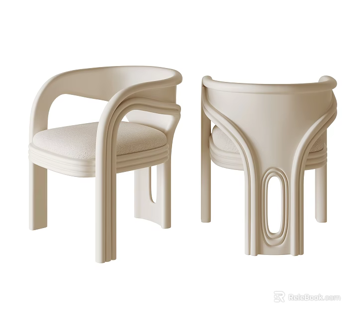 Unique Cream White Modern Armchair With Soft Fabric Cushion For Cozy Home Dining Living Room 3d model 