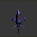 Vibrant Tropical Fish with Pink Purple Blue Striped Body and Shiny Fins on Dark Background