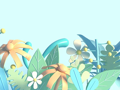 Pastel Decorative Flowers With Green Leaves And Blue Accents For Home Decor 3d model