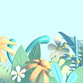 Pastel Decorative Flowers With Green Leaves And Blue Accents For Home Decor