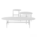 Modern Coffee Table Set With Marble Top Metal Frame Oval And Round Shapes