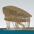 Scenic Overwater Bamboo Guesthouse With Thatched Roof And Wooden Support Structure