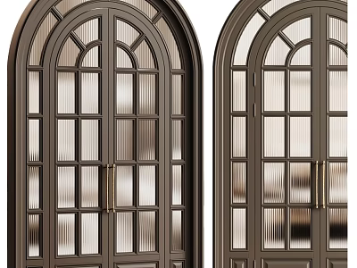 Dark Colored Swing Doors With Arched Top Glass Panes And Metal Handles 3d model