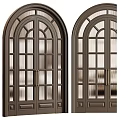 Dark Colored Swing Doors With Arched Top Glass Panes And Metal Handles