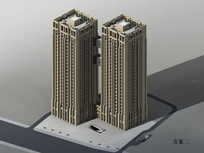 Twin High Rise Modern Residential Building Exterior Design With Parking Area 3d model