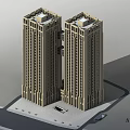Twin High Rise Modern Residential Building Exterior Design With Parking Area