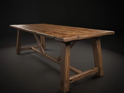 Rustic Solid Wood Dining Table With Long Rectangular Top And Cross Leg Design 3d model