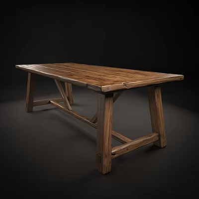 Rustic Solid Wood Dining Table With Long Rectangular Top And Cross Leg Design 3d model