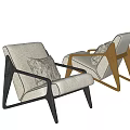 Modern Accent Chair With Beige Fabric Seat Black Wooden Frame And Gray Cushion
