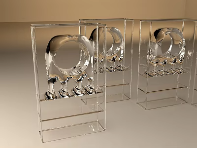 Transparent Acrylic Display Shelves Showcasing Curved Decorative Items In Retail Space 3d model