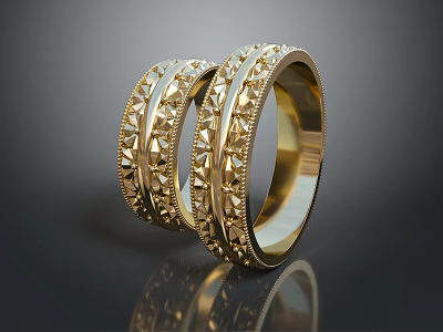 Gold Fashion Rings With Intricate Patterned Design And Shiny Decorative Finish 3d model