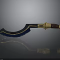 Ornate Scimitar With Black Blade Blue Edge Brown Handle And Golden Decoration