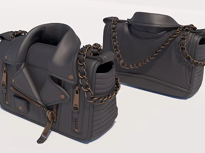 Stylish Black Leather Bags With Chain Detail And Zipper Closure Handle Design 3d model