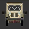 Vintage Beige Jeep With Canvas Top Open Doors And Large Tires