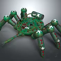 Green Mechanical Spider Weapon Featuring 454 Mark Cross Marks And Multiple Legs 3d model