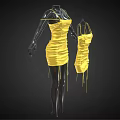 Yellow Spaghetti Strap Ruched Dress With Drawstring Details On Mannequin And Hanger